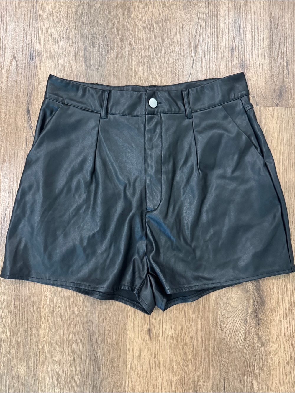 H&M Black High-Waist Faux Leather Shorts